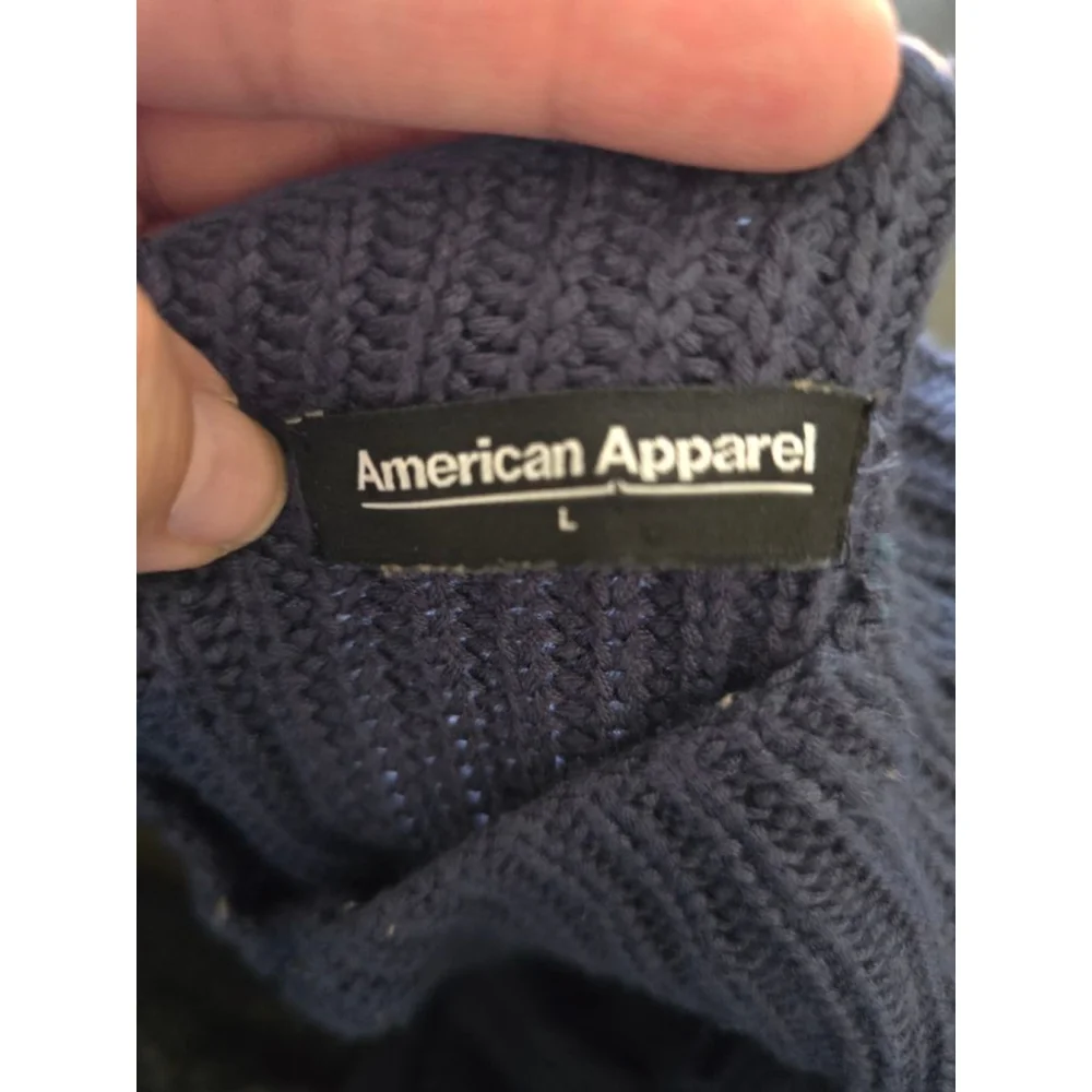 Women's American Apparel Navy Ribbed Crew Neck Crop Knit Sweater L